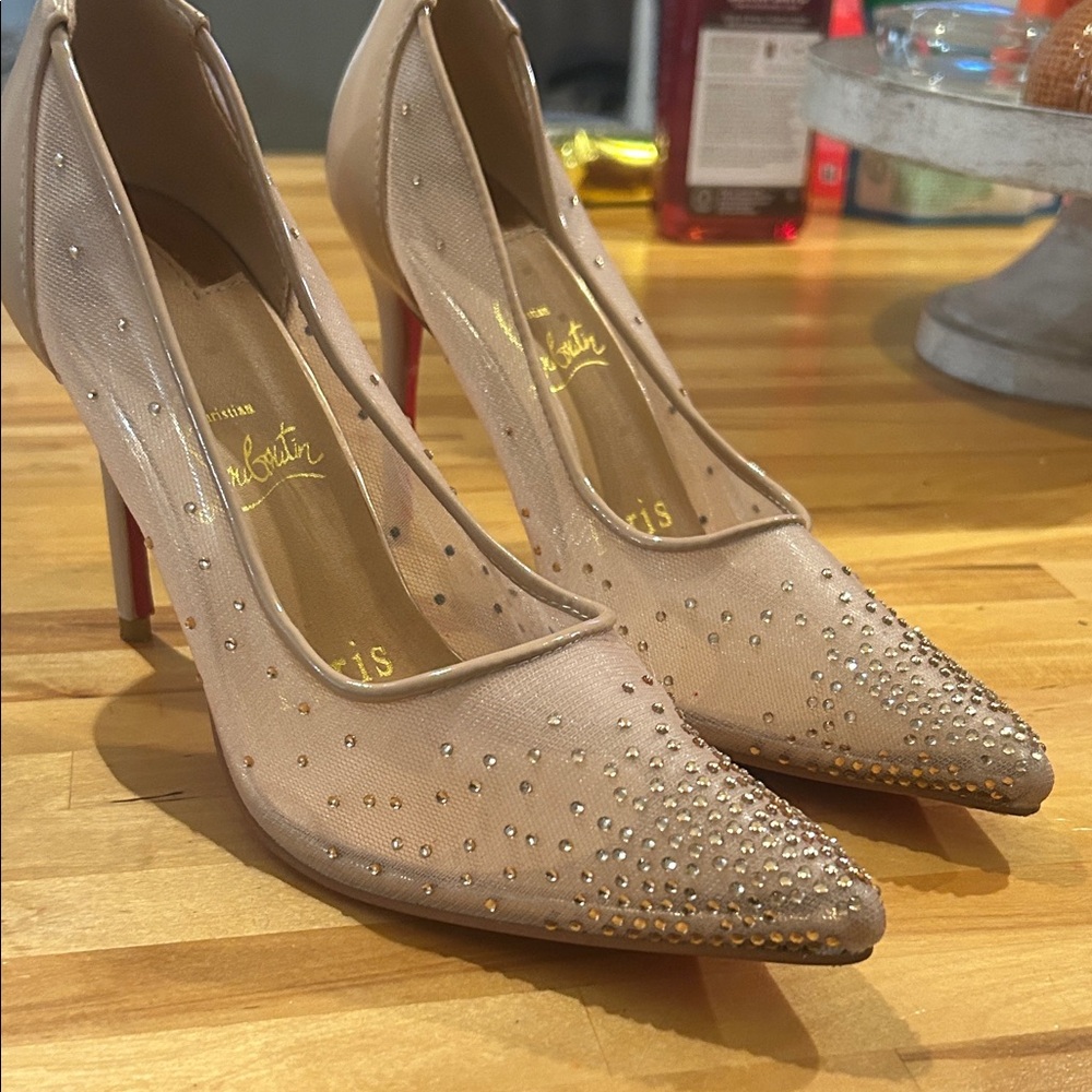 Christian Louboutin Mesh Strauss Nude Studded Pumps 38